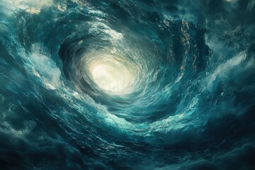 Fototapete - A swirling vortex of dark ocean waves creates a mesmerizing, almost hypnotic, underwater scene.