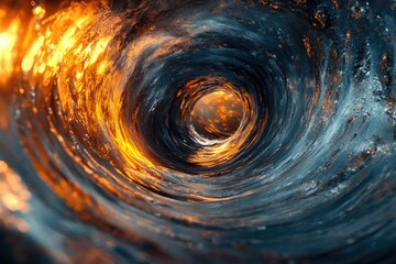 Aufkleber - A mesmerizing swirling vortex of water, fiery orange hues contrasting with deep blues, creating a captivating visual.