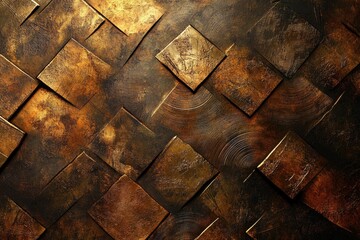 Aufkleber - Abstract background of overlapping bronze squares with a textured, metallic finish.