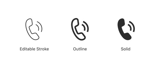 Aufkleber - Ringing Phone icon set, Telephone call sign, Contact us icon in three styles: editable stroke, outline and solid