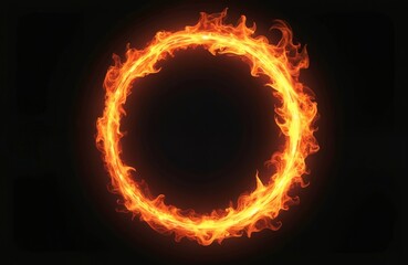 Wall Mural - fire circle frame glows in dark. fiery ring shape of burning flames floating against black backdrop.