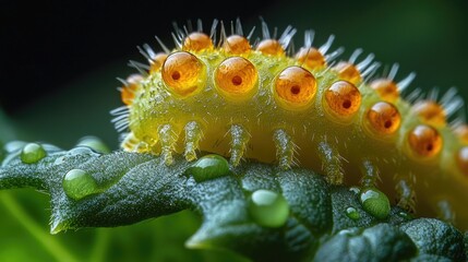 Fototapete - Close-up shot of a caterpillar sitting on a leaf, ready to start its transformation into a butterfly