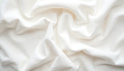 Aufkleber - Wrinkled white linen fabric background. Crumpled canvas cotton texture, textile surface. Natural handmade eco organic flax cloth. Light design surface, seamless blank material for sewing clothes.