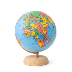 earth globe showing the continents and oceans of the earth isolated on white background