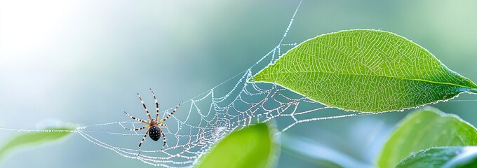 Spider Web on Leafy Plant