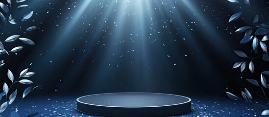 Poster - Dark Blue Podium with Light and Leaves