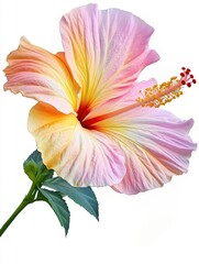 pastel hibiscus flower close up, delicate petals, vibrant colors