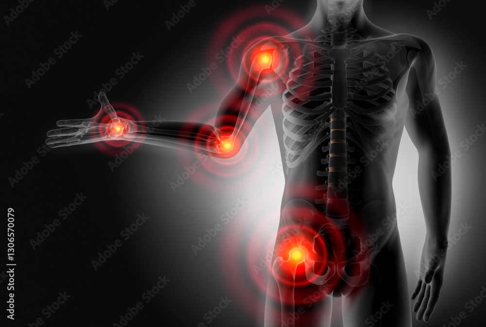 X ray style 3D Rendering - Severe pain in the joints - Rheumatism and ...