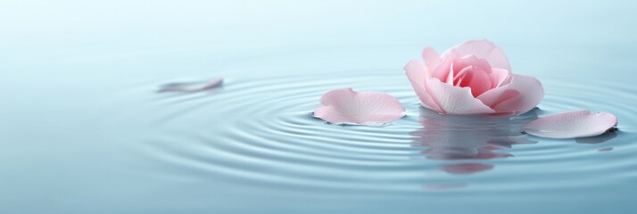Aufkleber - Floating flower petals create a tranquil setting on calm water with a soft pastel background Generative AI