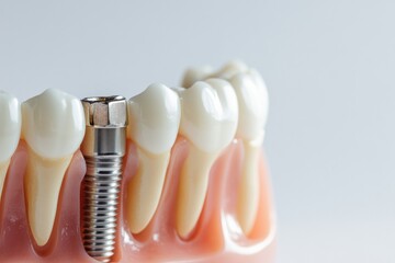 Aufkleber - High quality dental implant close up on white background highlighting metal texture with space for text positioning Generative AI