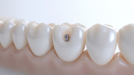 Aufkleber - Detailed 3D model of a dental arch showcasing natural teeth with a single implant positioned for clear visibility Generative AI