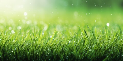 fresh wet grass with dew in spring