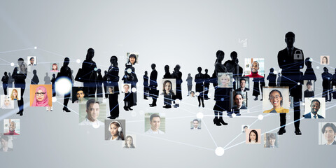 Poster - Multinational group of people and digital network concept visual