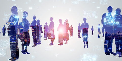 Poster - Multinational group of people and digital technology concept visual