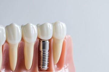 Aufkleber - High quality dental implant displayed on smooth white background with focus on metal texture details and space for text Generative AI