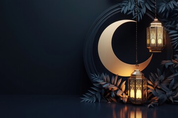 Wall Mural - lantern design leaves night.