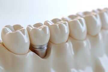 Aufkleber - Detailed 3D model showcasing a dental arch with an implant surrounded by natural teeth in a light gradient background Generative AI