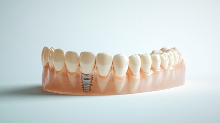 Aufkleber - Detailed 3D model of a dental arch showcasing an implant among natural teeth in a minimalist setting Generative AI