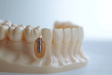 Aufkleber - High quality 3D dental arch model showcasing a dental implant alongside natural teeth in a gradient background Generative AI