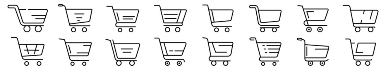 Wall Mural - shopping cart icon. editable stroke. set of black linear shopping basket icons. shopping cart symbol