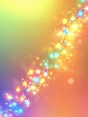 Poster - Colorful glowing lights in a rainbow spectrum create a festive garland on a warm gradient background Generative AI