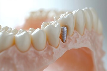 Aufkleber - High quality 3D model of a dental arch highlighting an implant among natural teeth with plenty of space for accompanying text Generative AI