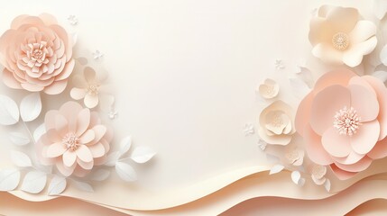 Aufkleber - Delicate pastel paper flowers and leaves create an elegant art background for various design projects Generative AI