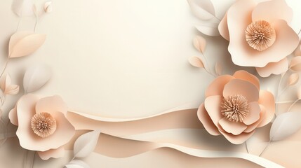 Aufkleber - Delicate pastel paper flowers and leaves creating a luxurious decorative background featuring smooth layers in blush and peach tones Generative AI