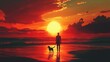 © CinimaticWorks - sunset on beach with silhouettes of man and dog representing outdoor leisure nature landscape evening sky friendship pet companion and peaceful scenery concept