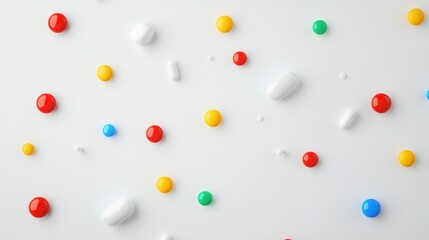 Aufkleber - Colorful capsules scattered on a minimalist white background with realistic lighting and balanced composition Generative AI