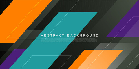 Wall Mural - abstract overlap shapes on dark 3d background . orange, green, and purple color pattern with lines. 