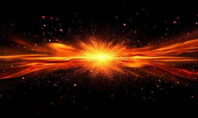Wall Mural - dynamic explosion of glowing orange and red particles frozen mid-motion against a dark background, c