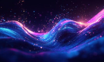Wall Mural - dynamic glowing wave of blue and purple light flowing across a dark background, creating a futuristi