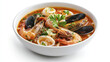 © Suttiwan - Delicious seafood soup with shrimp, mussels, and squid garnished with herbs