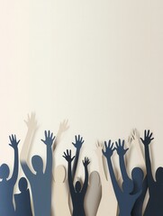 Aufkleber - Unity displayed through silhouettes of diverse individuals raising hands in a minimalistic flat design Generative AI