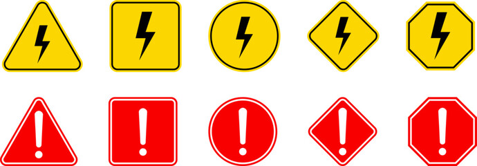 Wall Mural - caution warning dangerous alarm set, danger sign collection, attention vector icon, yellow, red and 