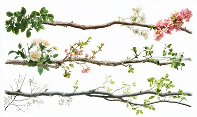 Tree branch flower Photo Overlays, Summer spring painted overlays, Photo art, png
