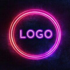 Aufkleber - Neon Circle Logo Mockup: Glowing Pink and Purple Light Rings on a Dark Textured Background