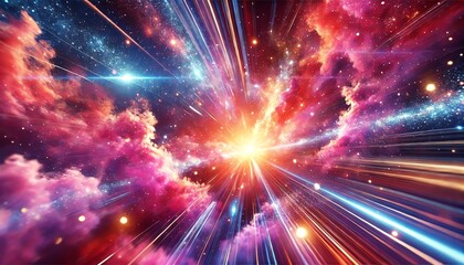 Wall Mural - A surreal, cosmic scene with vibrant pink, purple, and orange clouds blending seamlessly