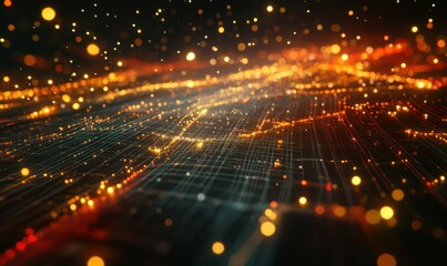 Wall Mural - dynamic network of glowing nodes and lines illuminated by gradient light symbolizing futuristic tech