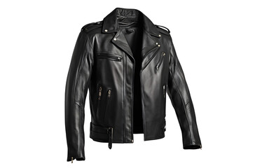 Poster - A stylish black leather jacket with a smooth finish, isolated on a empty plain background