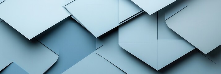 Poster - Sleek paper art background with geometric shapes in muted blue and gray tones for a professional look Generative AI