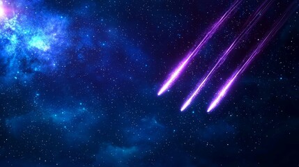 Wall Mural - A cosmic scene featuring vibrant purple streaks shooting through a deep blue starry background, evoking a sense of wonder and exploration.