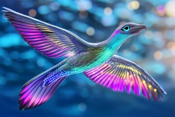 Poster - A legendary sea bird made of pure light, leaving a glowing trail as it flies over the oceanâ€™s surface