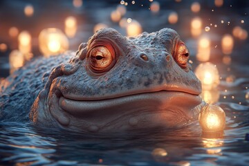 Poster - A magical amphibian glowing with mystical energy, surrounded by tiny floating orbs of light