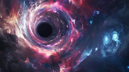 Wall Mural - A cosmic scene with a swirling black hole, nebulae, and stars.