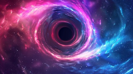 Wall Mural - A swirling black hole in space surrounded by colorful nebulae and stars.