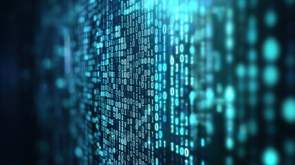 a digital backdrop of glowing binary code, representing data and technology, creates a futuristic an