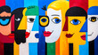 © Oksana_Latysheva - Creative abstract colorful cartoon people faces, geometric cubism portrait. Group of people, community modern trendy art collage