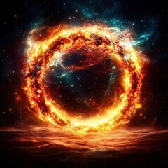 Wall Mural - Fiery ring of fire and nebula in space.